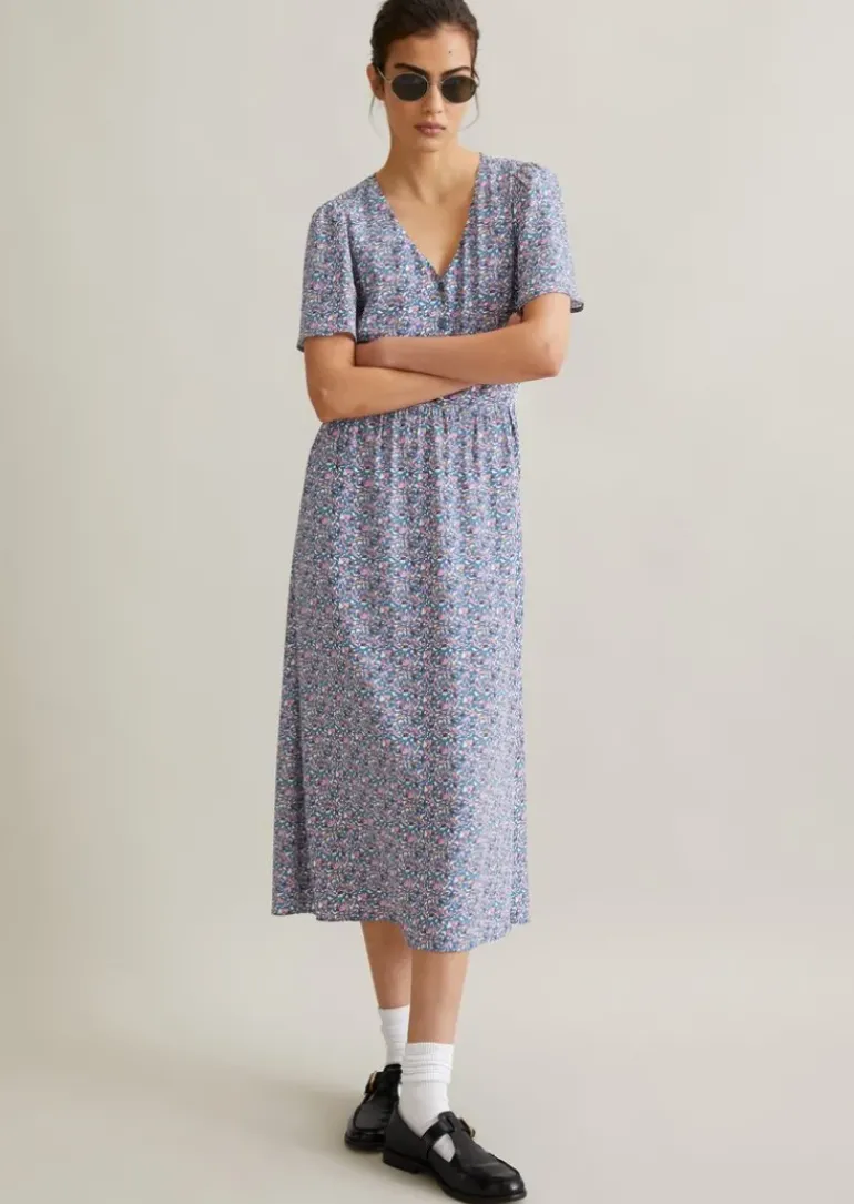 Blümchenkleid regular aus bedrucktem Viskose-Crêpe