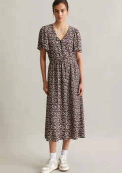 Blümchenkleid regular aus bedrucktem Viskose-Crêpe