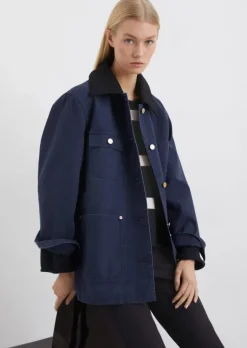 Canvas-Jacke relaxed mit abnehmbarem Kragen