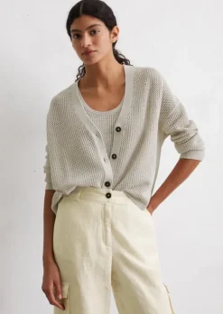 Cardigan mit Netzstruktur loose aus Baumwolle-Leinen-Mix