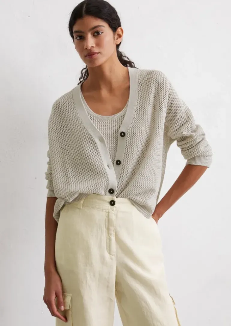 Cardigan mit Netzstruktur loose aus Baumwolle-Leinen-Mix