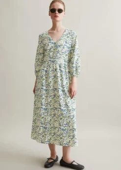 Crinkle-Printkleid relaxed aus Viskose-Mix mit Seersucker-Effekt