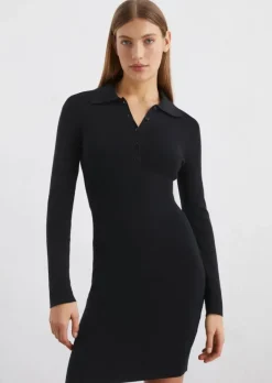 DfC Kurzes Polo-Strickkleid slim in feinem Rippenstrick