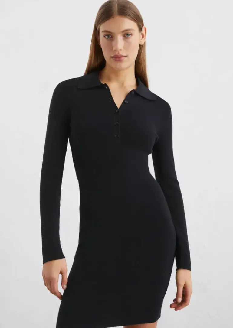 DfC Kurzes Polo-Strickkleid slim in feinem Rippenstrick