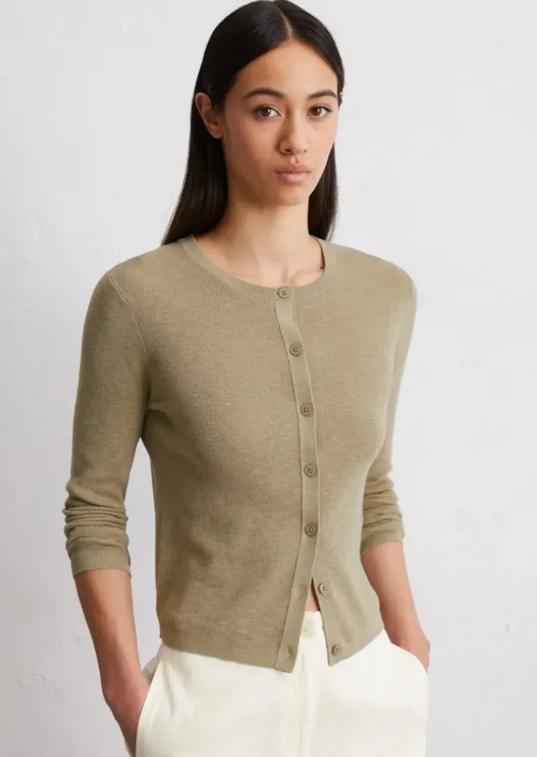 Feinstrick-Cardigan slim aus Baumwoll-Leinen-Slub-Garn