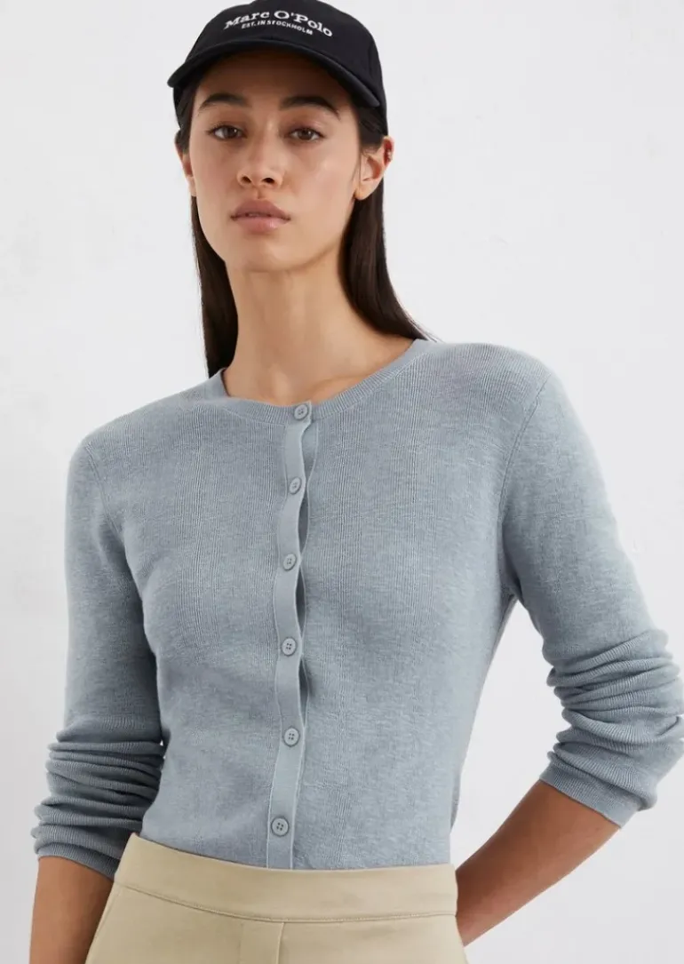 Feinstrick-Cardigan slim aus Baumwoll-Leinen-Slub-Garn