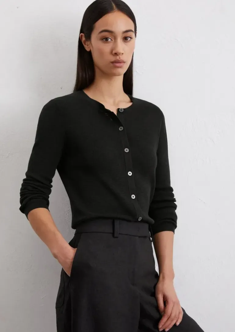 Feinstrick-Cardigan slim aus Baumwoll-Leinen-Slub-Garn