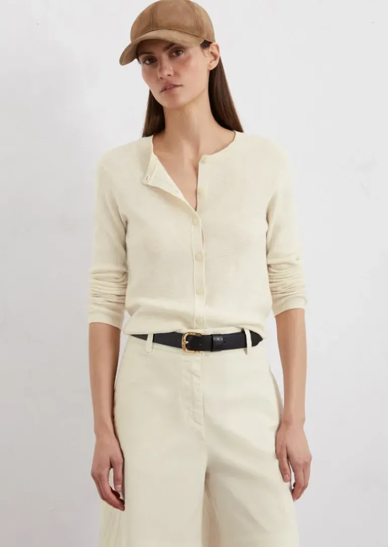 Feinstrick-Cardigan slim aus Baumwoll-Leinen-Slub-Garn