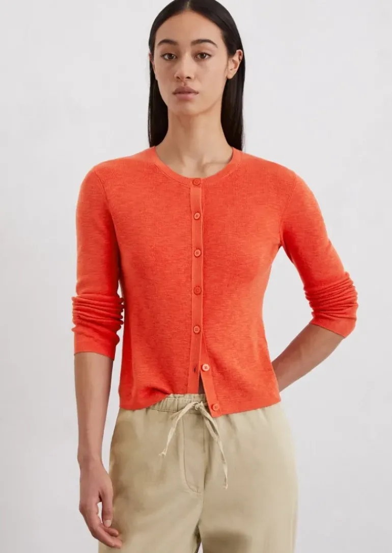 Feinstrick-Cardigan slim aus Baumwoll-Leinen-Slub-Garn
