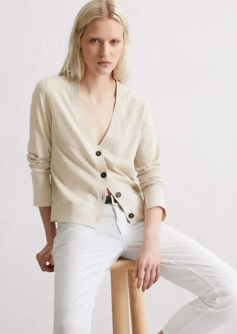 Feinstrick-Cardigan slim aus Baumwoll-Leinen-Slub-Garn