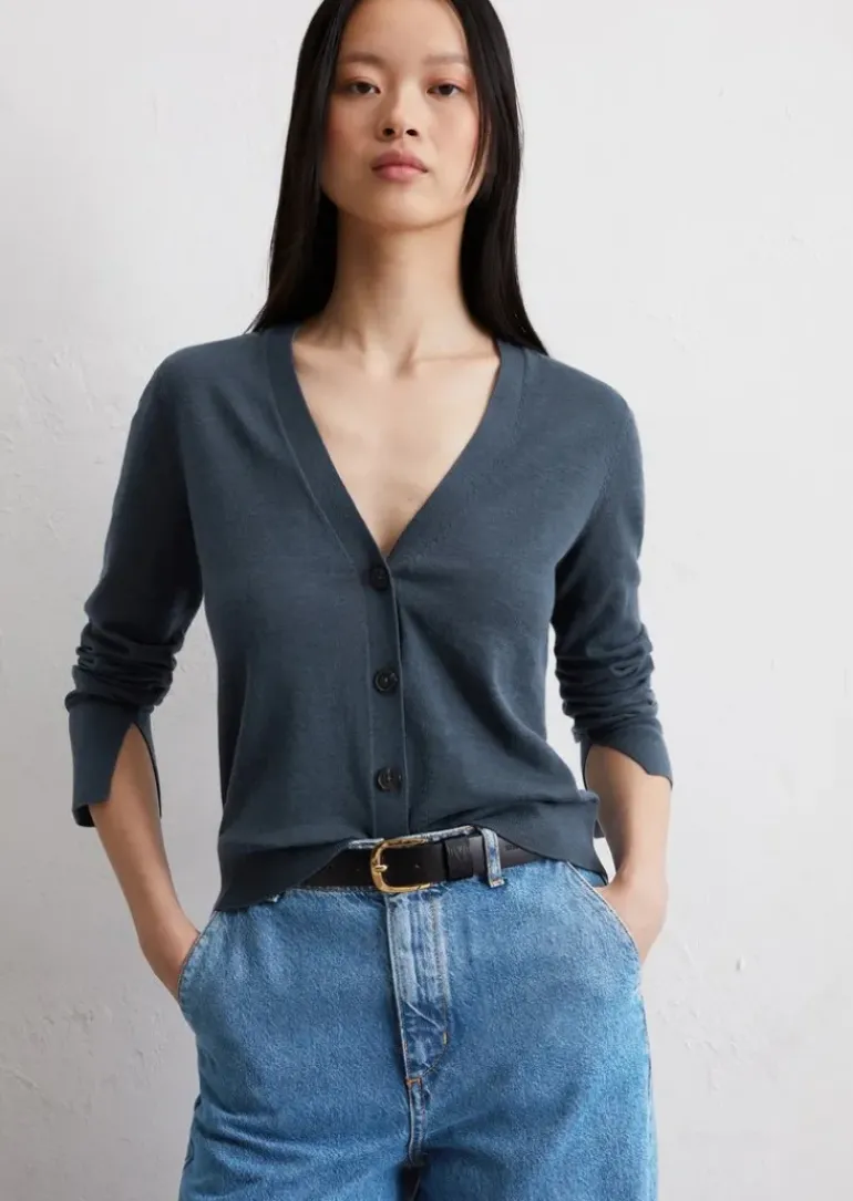 Feinstrick-Cardigan slim aus Baumwoll-Leinen-Slub-Garn