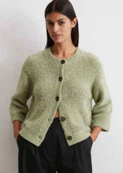 Fuzzy-Knit-Cardigan relaxed aus flauschigem Baumwollgarn