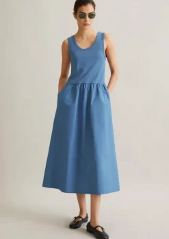 Geripptes Jerseykleid flared mit Baumwoll-Popelinerock