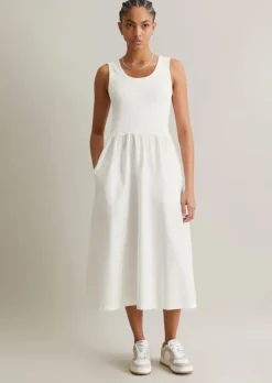 Geripptes Jerseykleid flared mit Baumwoll-Popelinerock