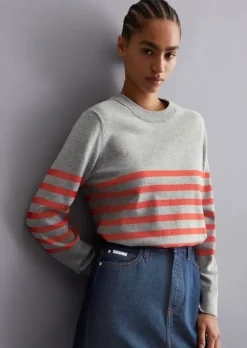 Gestreifter Strickpullover regular aus Soft Cotton Stretch