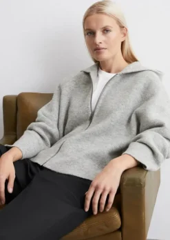 Hoodie-Cardigan oversized aus Schurwolle-Mix
