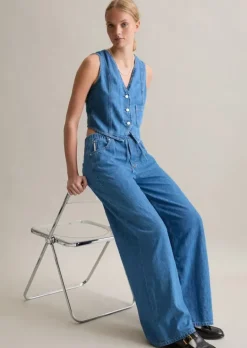 Jeansweste regular mit recyeltem Leinen-Garn