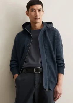 Kapuzen-Strickjacke regular aus reiner Bio-Baumwolle