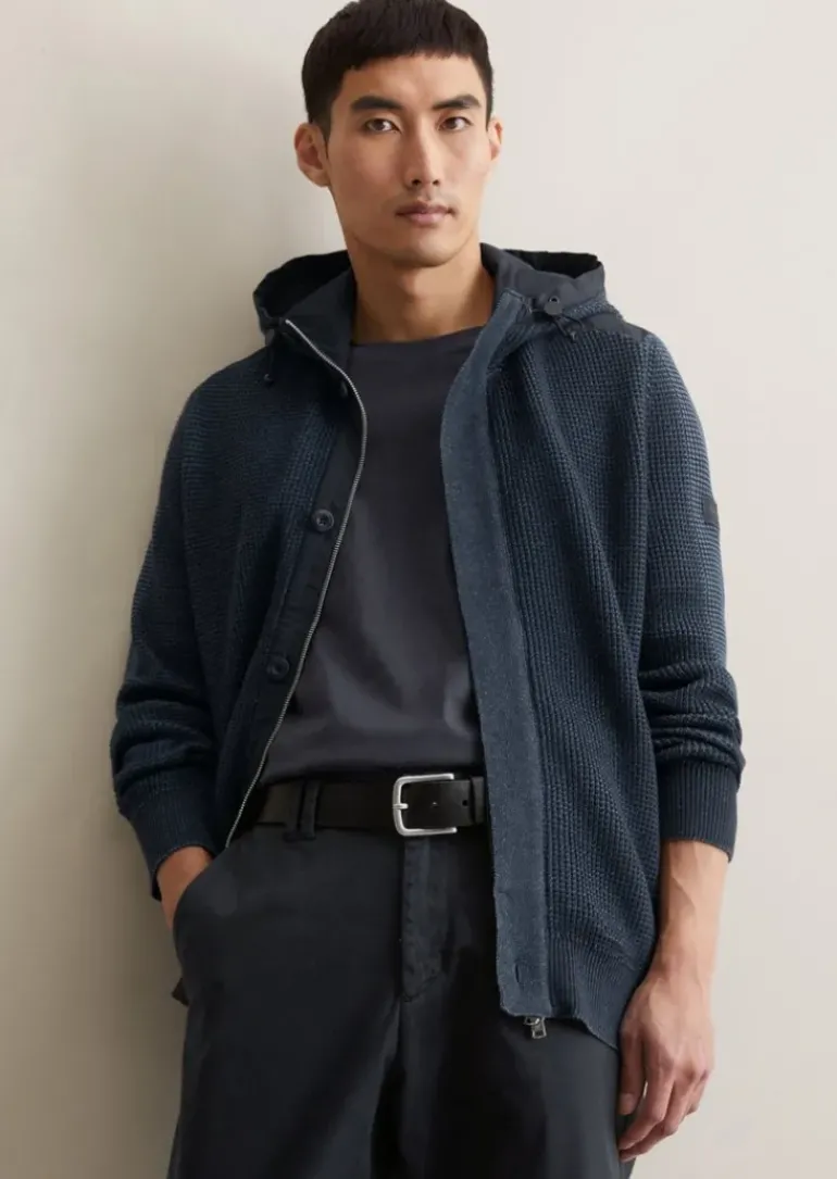 Kapuzen-Strickjacke regular aus reiner Bio-Baumwolle