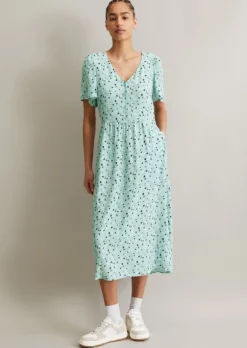 Kleid mit elastischer Taille flared aus fließendem Viskose-Crêpe