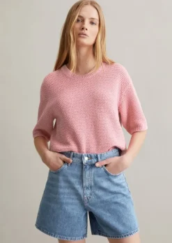 Kurzarm-Pullover regular in Häkel-Optik