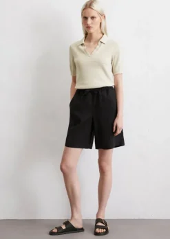 Leinenshorts straight mit teilelastischem Bund