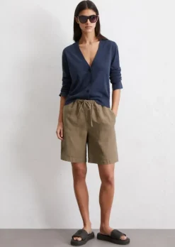 Leinen-Shorts straight mit teil-elastischem Bund