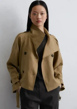 Leinen-Trenchjacke relaxed mit hohem Stehkragen