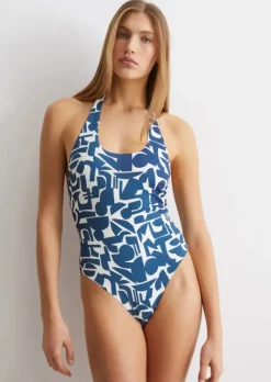 Neckholder-Badeanzug mit geometrischem Muster