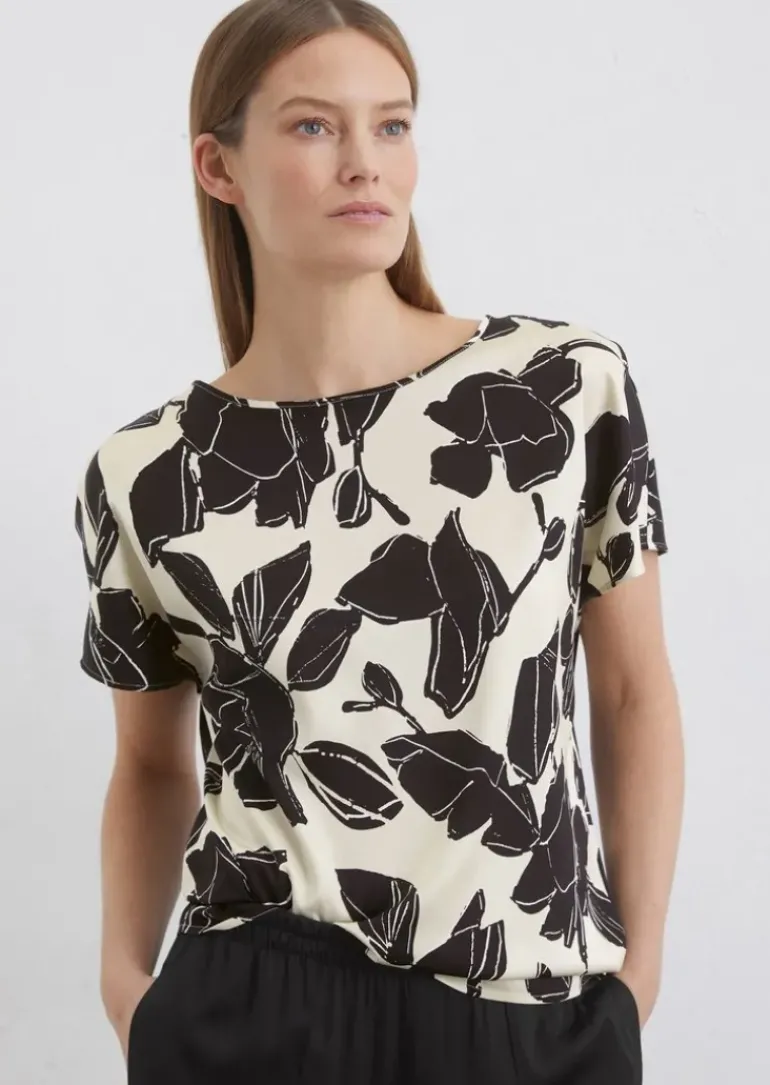 Print-Blusenshirt regular aus Viskose-Satin-Stretch