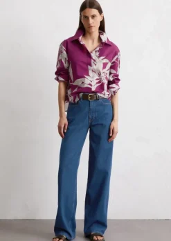 Print-Bluse relaxed cropped aus Papertouch-Popeline