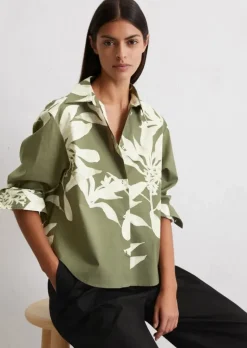 Print-Bluse relaxed cropped aus Papertouch-Popeline