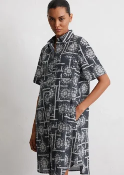 Print-Hemdblusenkleid relaxed aus leichtem Baumwoll-Voile