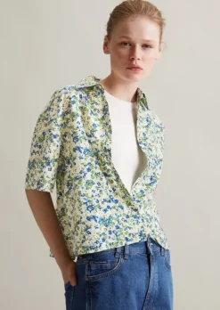 Print-Kurzarm-Bluse relaxed aus LENZING™ ECOVERO™-Mix