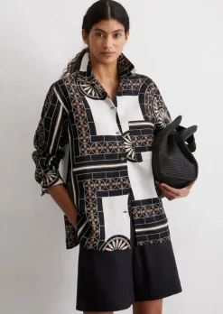 Print-Leinenbluse regular aus leichter Qualität