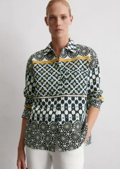 Print-Leinenbluse regular aus leichter Qualität