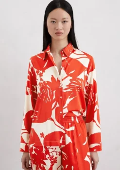 Print-Satinbluse regular aus Viskose-Stretch