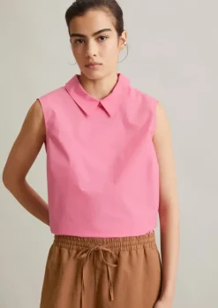 Ärmellose Popeline-Bluse regular mit Falten-Detail im Rücken
