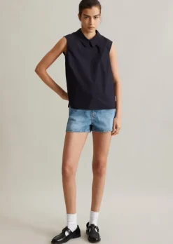 Ärmellose Popeline-Bluse regular mit Falten-Detail im Rücken