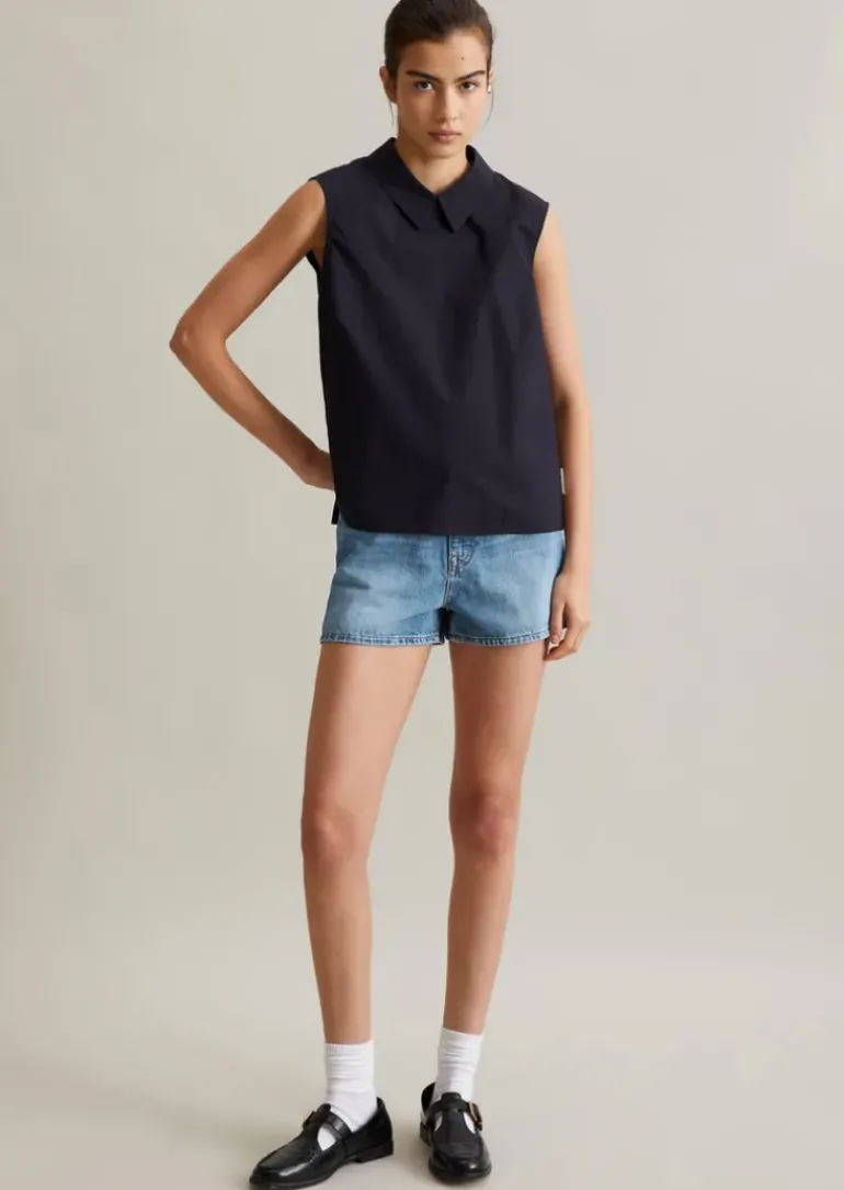 Ärmellose Popeline-Bluse regular mit Falten-Detail im Rücken