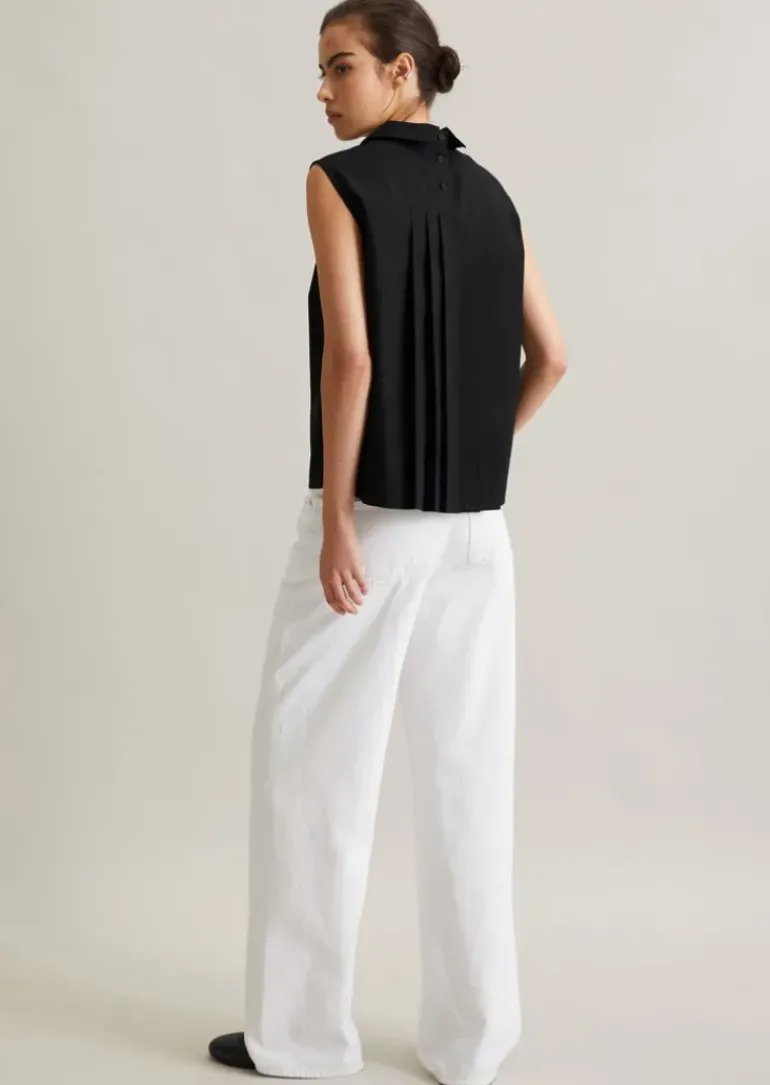 Ärmellose Popeline-Bluse regular mit Falten-Detail im Rücken