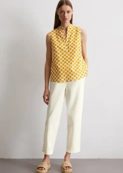 Ärmellose Print-Bluse flared aus leichtem Baumwoll-Voile