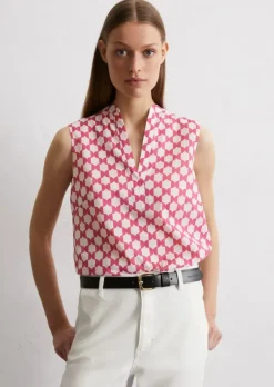 Ärmellose Print-Bluse flared aus leichtem Baumwoll-Voile