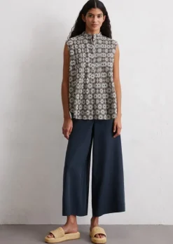 Ärmellose Print-Bluse flared aus leichtem Baumwoll-Voile