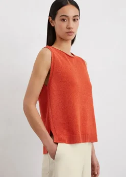 Ärmelloser Strickpullover regular aus Leinen-Mix