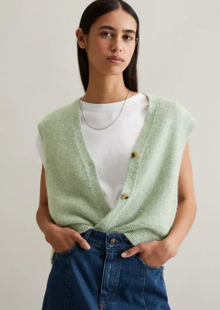 Ärmellose Strickweste regular aus Baumwoll-Multicolor-Garn