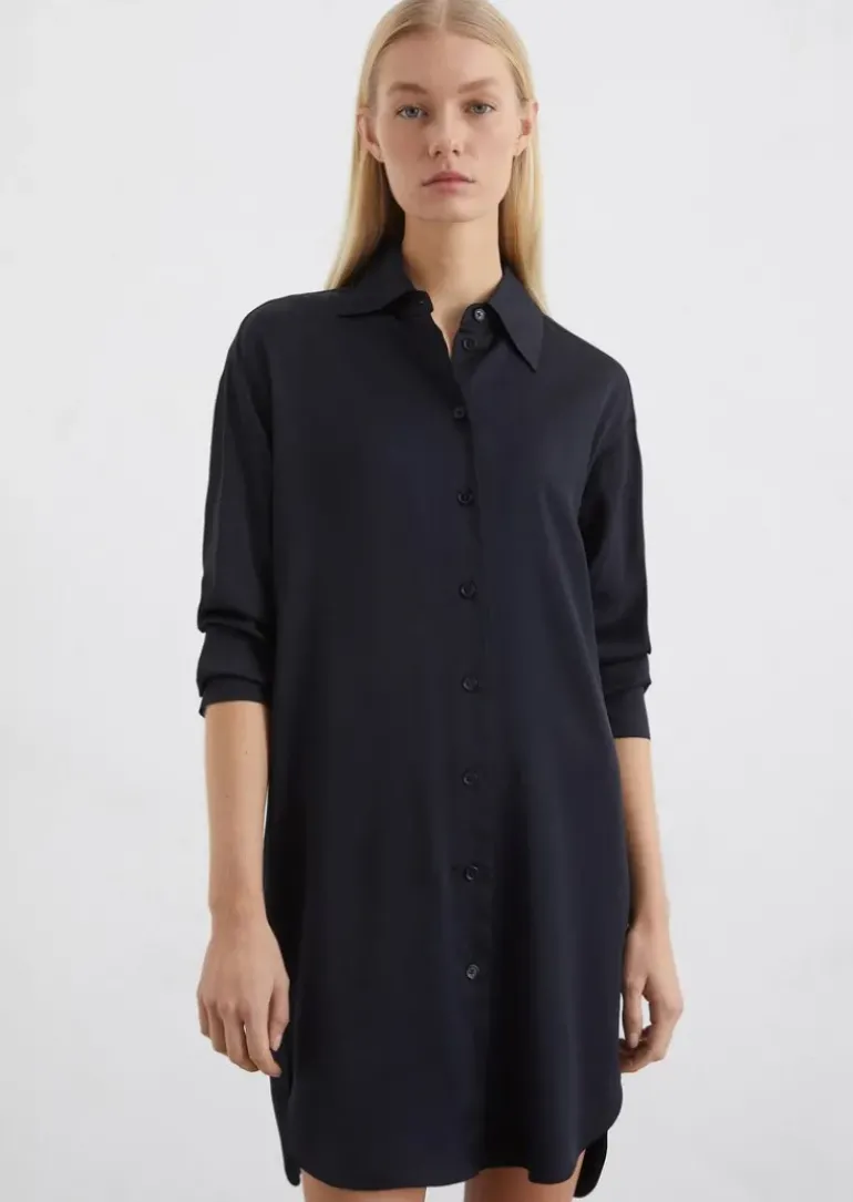 Satin-Hemdblusenkleid regular aus fließendem Viskose-Stretch