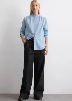 Stehkragenbluse relaxed aus softem Baumwoll-Satin