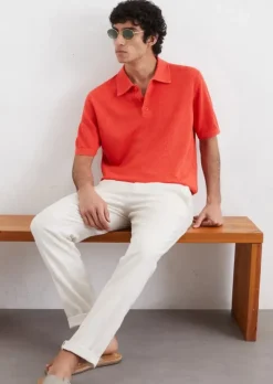 Strick-Poloshirt regular aus Leinen-Baumwoll-Mix