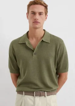 Strick-Poloshirt regular aus Leinen-Baumwoll-Mix